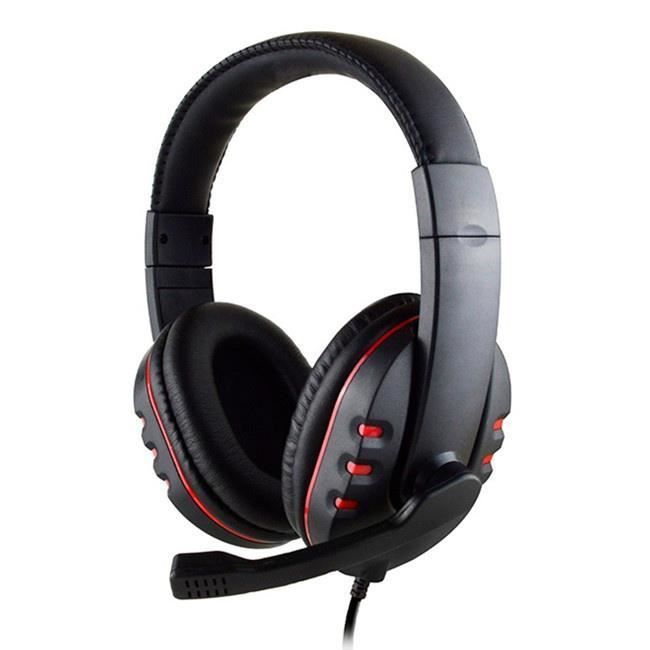 HEDEN bedrade headset met USB-aansluiting, geïntegreerde afstandsbediening, draaibare microfoon en verstelbare hoofdband (zwart en rood)