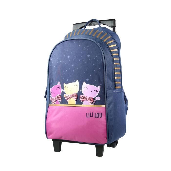 BAGTROTTER Lili Lou 3 Cats Rolling Backpack Blue