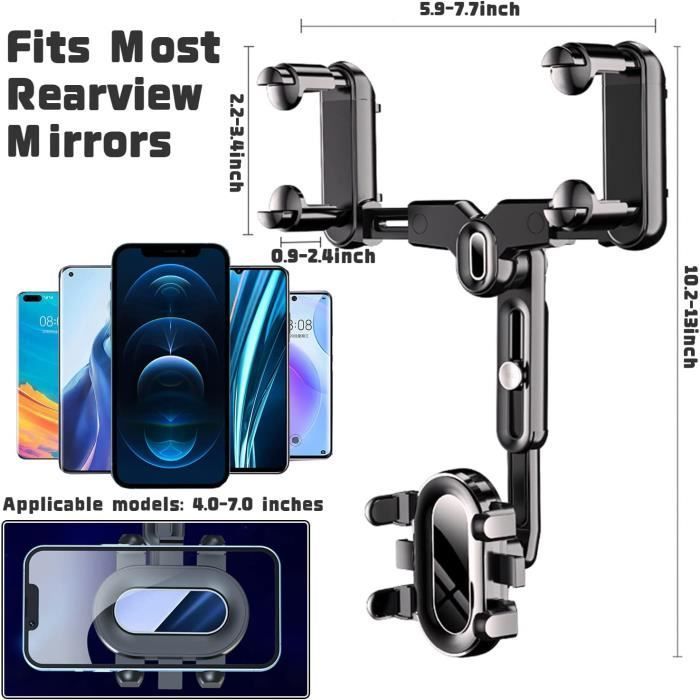 Soporte para teléfono móvil para espejo retrovisor, ajustable, retráctil, con rotación de 360° y soporte de navegación para smartphones de 4 a 7 pulgadas.
