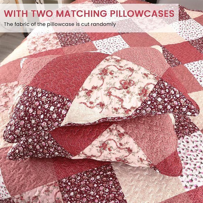 Colcha reversible de retazos multicolor, rosa, 240x260 cm, para 2 personas, acolchada.