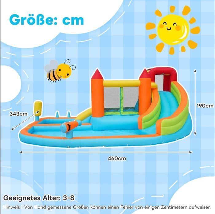 Château gonflable enfants Aire de Jeux Gonflable avec Souffleur Toboggan Trampoline Piscine Pistolet à eau pour 3 à 8 ans