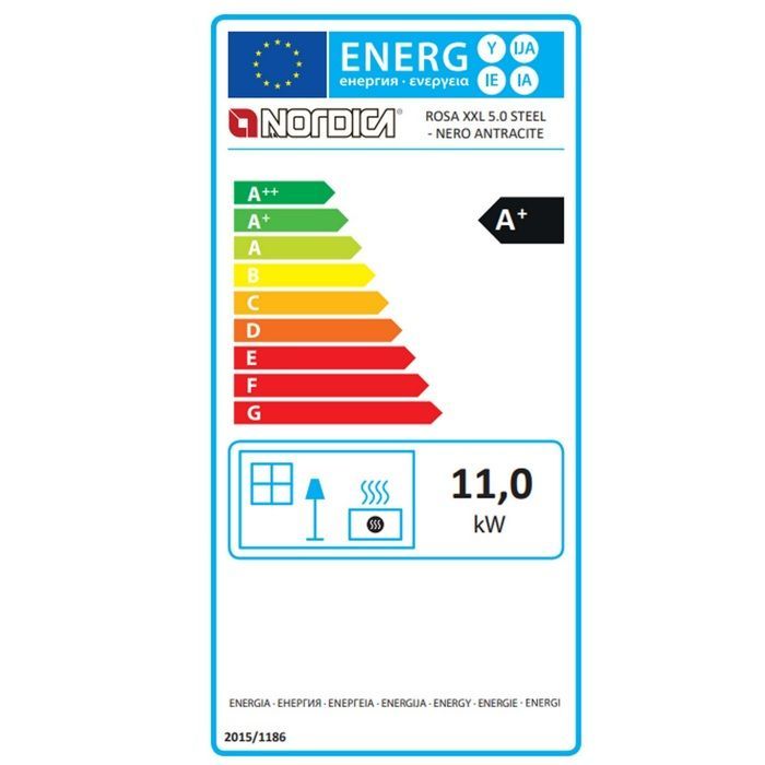 Nordica Extraflame 11kW Antraciet Zwarte Houtkachel - ROSAXXL.16ACIERNOIRANTHRA