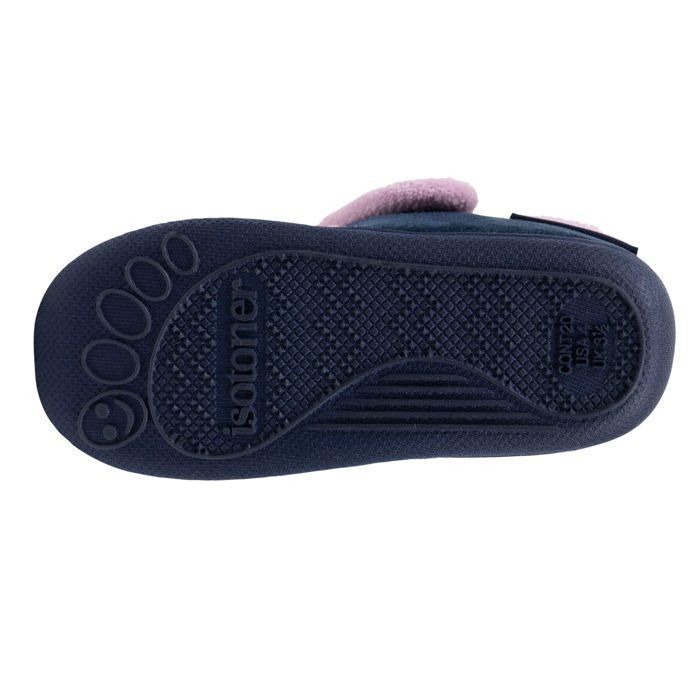 Isotoner Chaussons velours maintien renforcé, fermeture scratch, simple à enfiler marine bébé fille