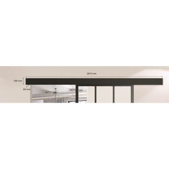 OPTIMUM - Kit para porta de correr + trilho + painel frontal - A 204 x L 93 x P 4 cm - Preto com vidro transparente