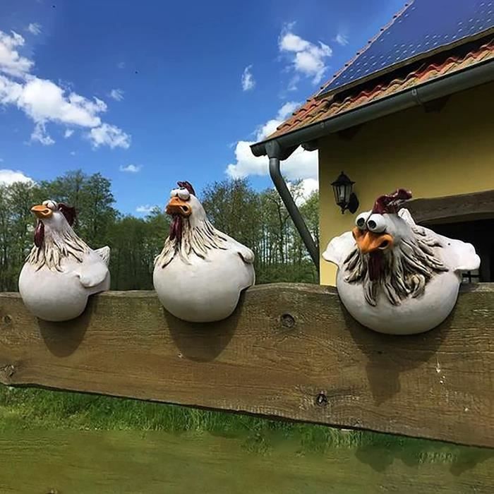 Statuette de poulet pour décoration de jardin - VIPITH - Lot de 3 - Résine - Blanc - Dimensions 13x14x13cm