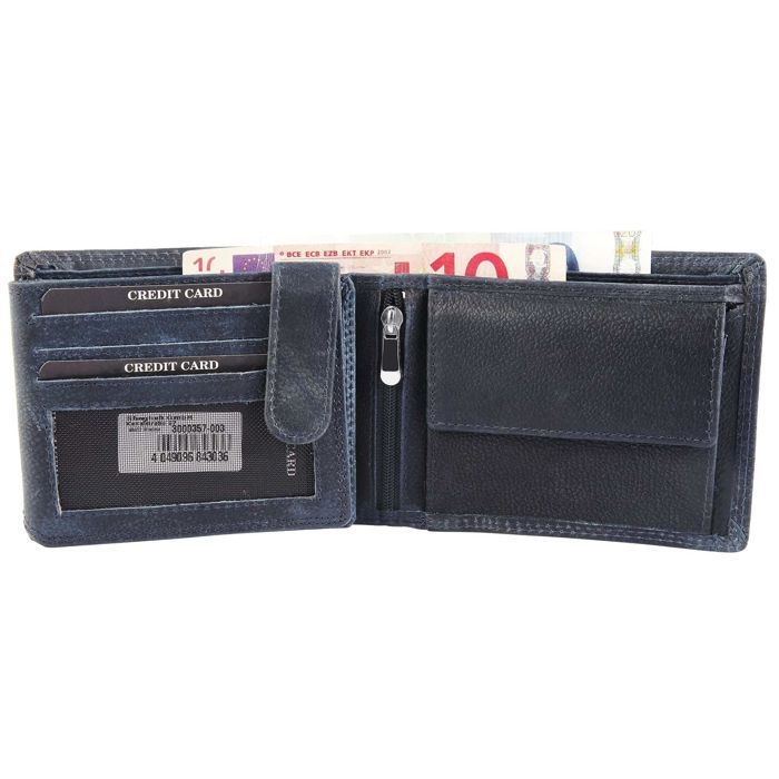 Portefeuille homme - LEONARDO VERRELLI - Modèle horizontal - Cuir vache véritable - RFID intégré - Bleu foncé