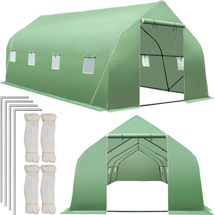 Serre de jardin - TECTAKE - Serre tunnel 27 m³ avec 8 fenêtres bâche résistante au gel et aux UVs 600 x 300 x 205 cm