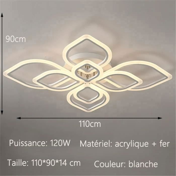 Lámpara de techo LED DORLINK de 120 W - Diseño moderno, 8 cabezales con control remoto - Regulable de 3000 K a 6500 K - Blanca - Para sala de estar, dormitorio y cocina