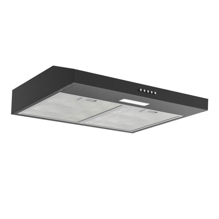 FIREGAS 60cm afzuigkap, onderbouw afzuigkap in roestvrij staal, met LED-verlichting, koolstoffilter, zwart