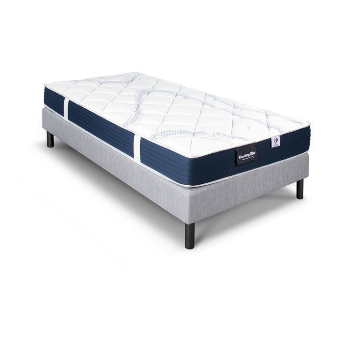 Conjunto de colchón y base de cama DUNLOPILLO de 90x190 cm - 18 cm de altura - Espuma aireada - Soporte firme - Fabricado en Francia