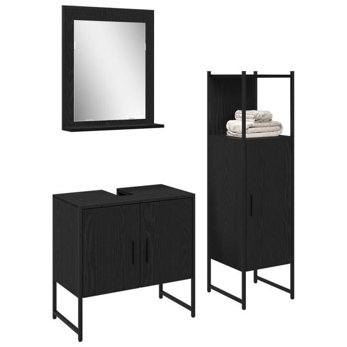 Conjunto de muebles de baño - Roble negro - 3 piezas - Madera de ingeniería - Estilo contemporáneo