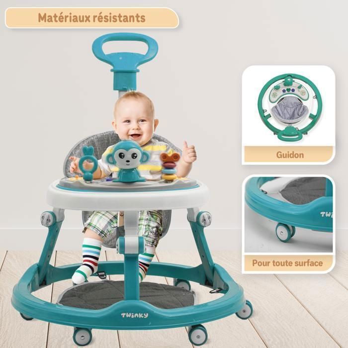 Girello Twinky® 3 in 1 | Azzurro | Girello convertibile di lusso | Monopattino, tappetino poggiapiedi e maniglione | Primi passi divertenti