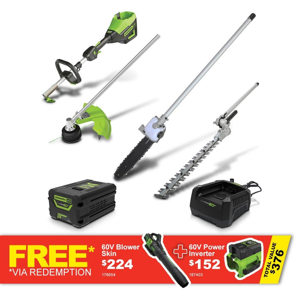 Kit de ferramentas múltiplas GREENWORKS 60V 1 x 4.0Ah para motosserra de poda e acessório para cerca viva TTKIT905