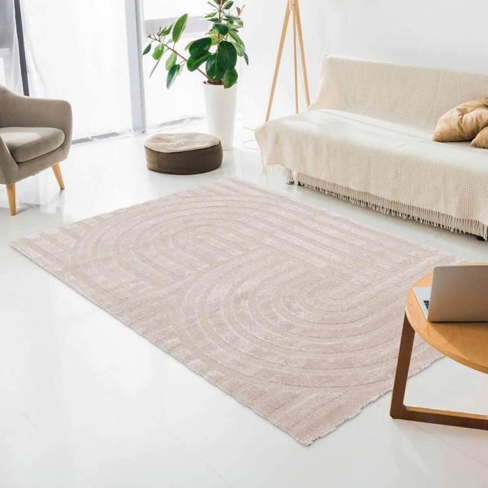 Tapis rectangulaire à poils ras motif contemporain beige 160 x 230 cm - Oviala