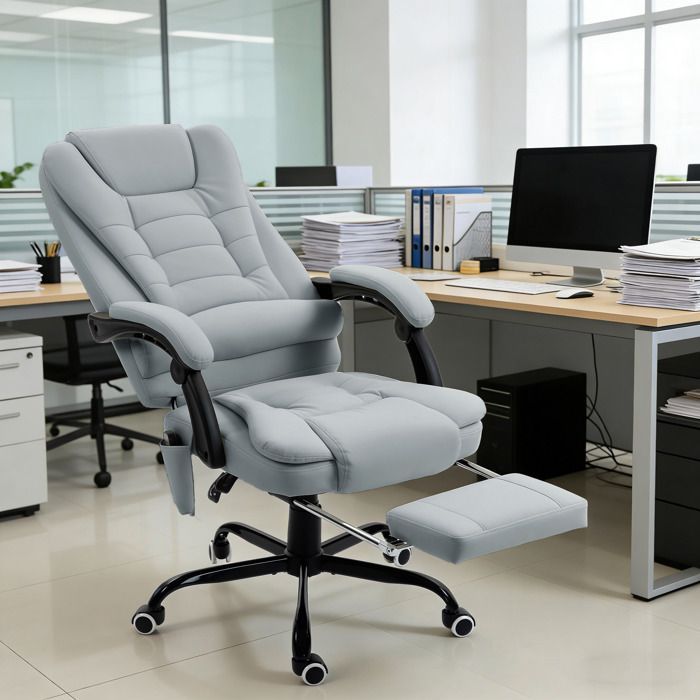 Vinsetto massage office chair - adjustable height, reclining backrest and wired remote control - grey