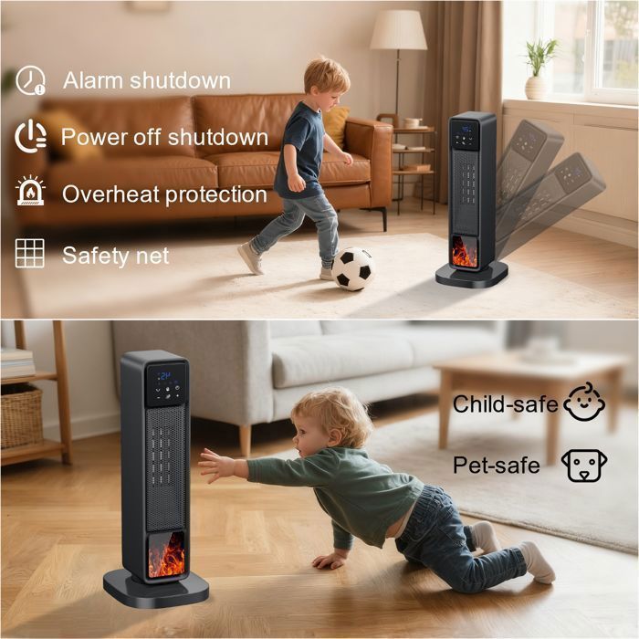 Radiateur Soufflant Électrique Puissant 2000W - Radiateur cheminée Chauffage Rapide Télécommande avec Protection Contre Renversement
