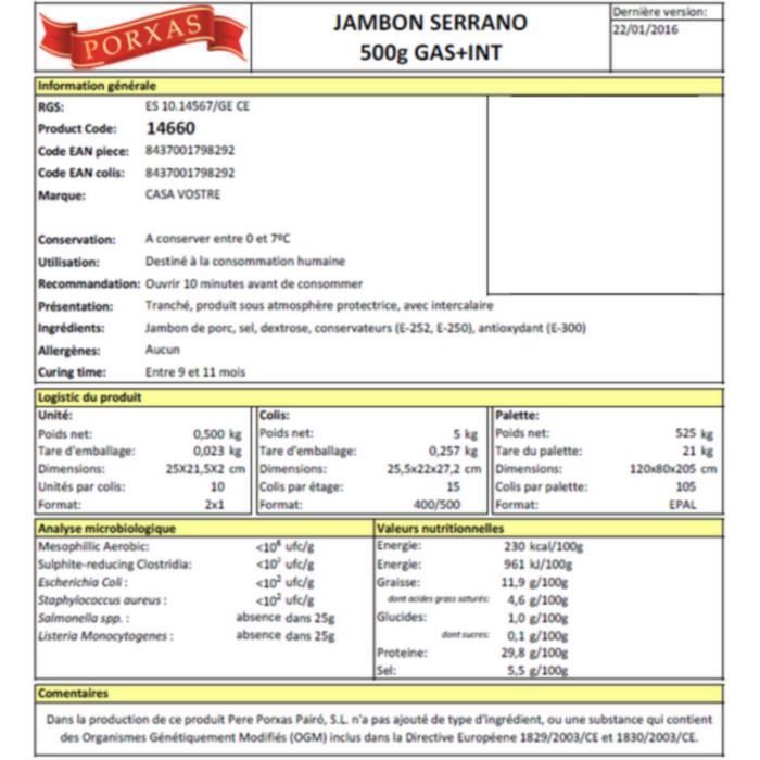 Presunto Serrano fatiado 500g