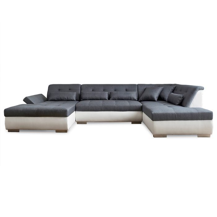 Vermont - Sofá panorámico de esquina derecha - 7 plazas - XXL - Blanco/Gris