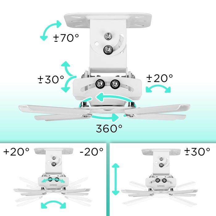 Duronic PB05XB Ceiling Projector Mount, 360° Rotating, 30° Tilting and 20° Swivel, Maximum Load 13.6 kg, Ideal for