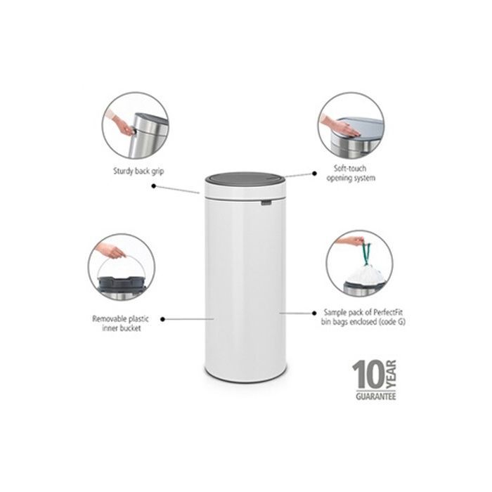 Cubo de basura táctil BRABANTIA nuevo - 30L - Blanco
