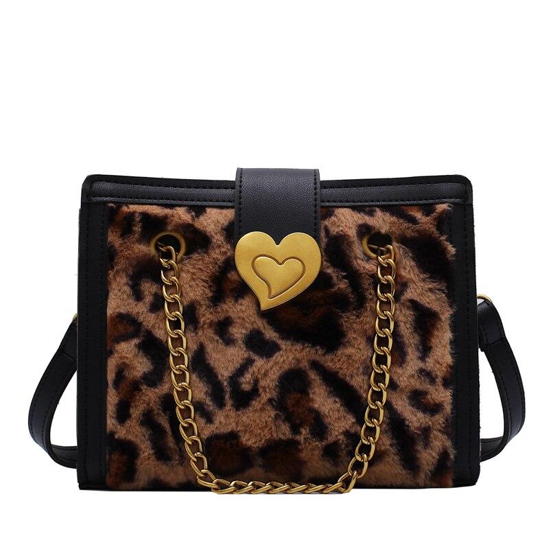 Sac messager tendance en peluche douce pour l'hiver, sac bandoulière décoratif avec chaîne en métal pour envoyer ses adversaires chercher les sacs