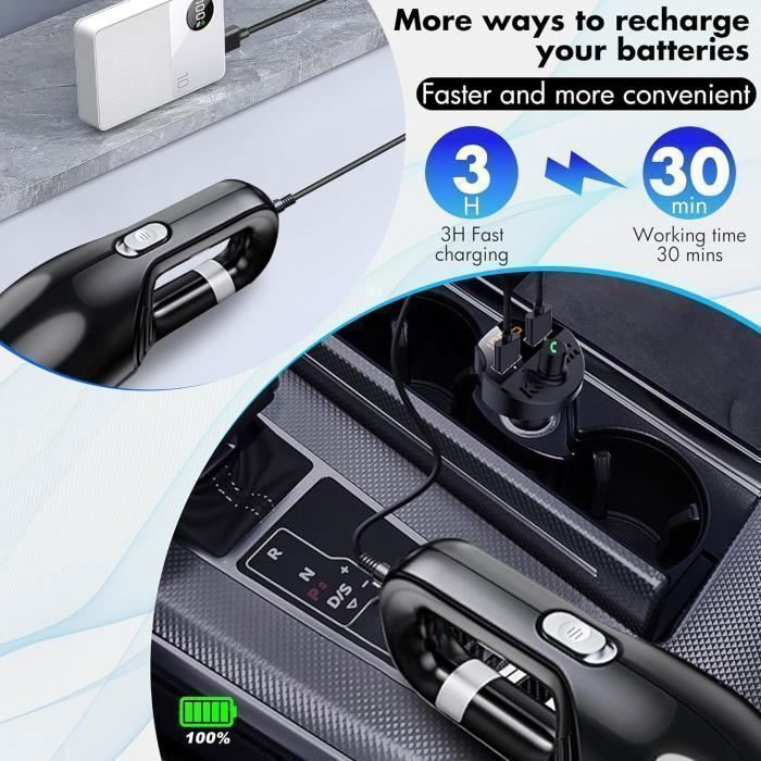 Aspirateur Voiture sans Fil, Aspirateur à Main Puissant,Humide&Sec Mini Aspirateur Portable pour Voiture Maison Cuisine
