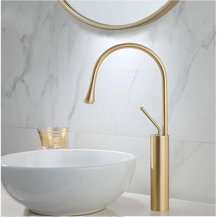 Rubinetto da bagno in oro spazzolato - Miscelatore per lavabo - Rubinetto miscelatore per lavabo in acciaio inox 304, design moderno per rubinetto da bagno