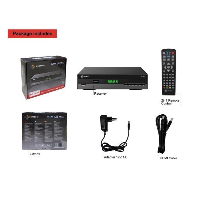 STAR BOX HD-268 DVB-T2 DVB-C HD Digital Terrestrial Decoder: High-quality reception, free-to-air channels, H.265, Full HD 1080p, USB, HDMI