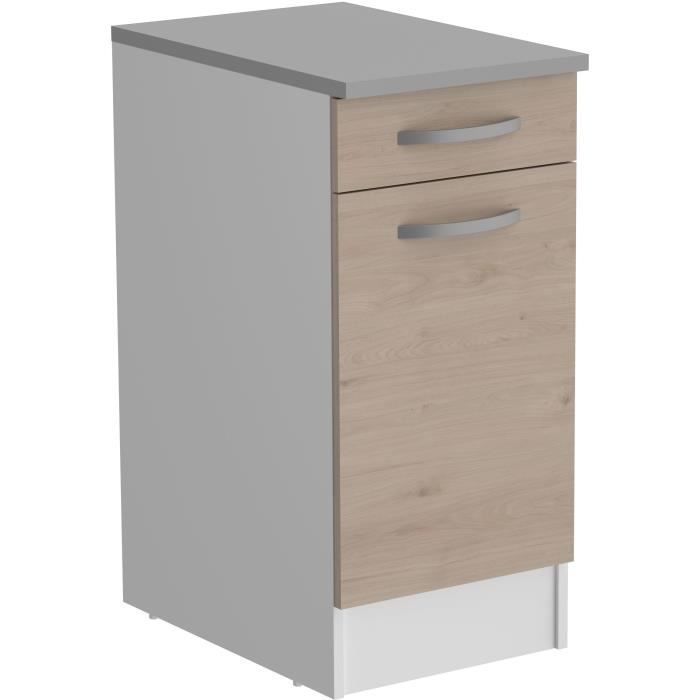 Mobile basso OSLO con 1 anta + 1 cassetto + piano di lavoro - Finitura rovere Jackson - L 40 x P 60 x H 86 cm