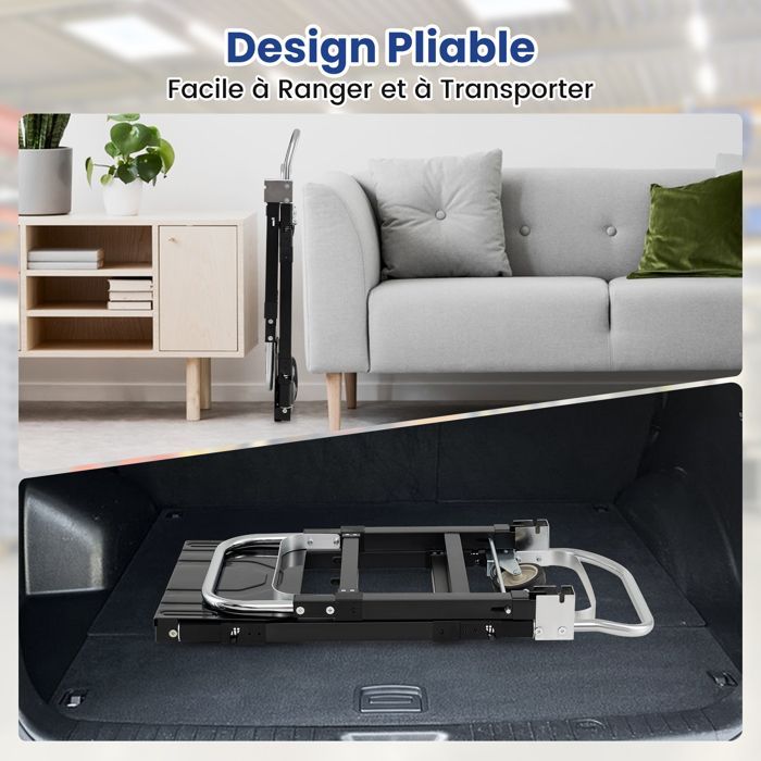 Carretilla plegable convertible 3 en 1 COSTWAY - Mango telescópico - Longitud ajustable - 4 ruedas para facilitar el transporte - 272 kg