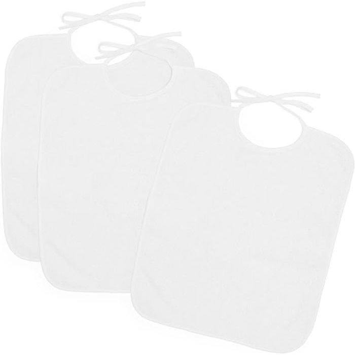 Ti TIN | Pack of 3 Terry Cloth Bibs | For Babies Over 1 Year Old | Ribbon Closure | White | 32x36 cm