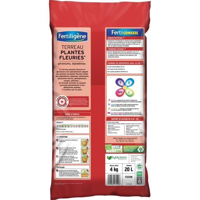 FERTILIGENE - Sustrato para plantas con flores, geranios y dipladenias 20 l