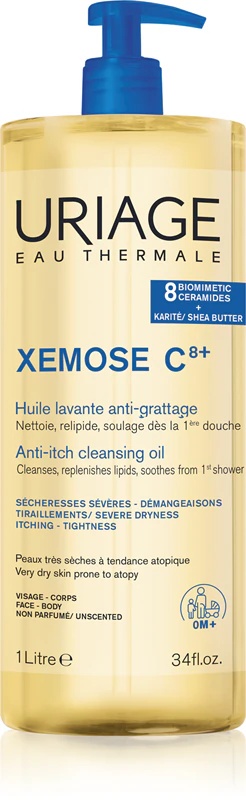 Uriage Xemose C8+ niežulį slopinantis valomasis aliejus, raminantis sausai ir atopinei odai.