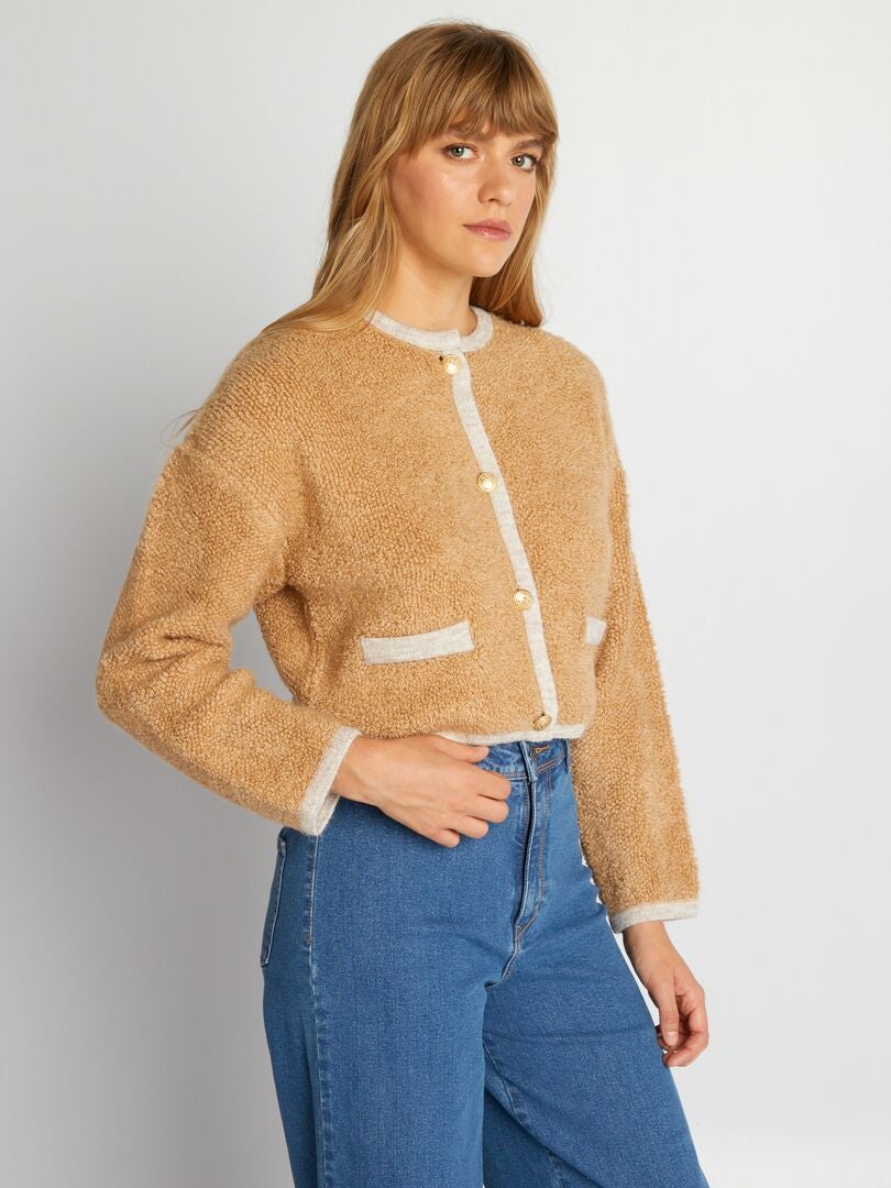 Bouclette gebreid vest - BEIGE