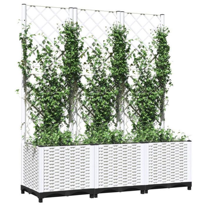 vidaXL Jardinière avec Treillis, Lit Surélevé, Bac à Fleurs, Pot de Plantes, Boîte à Fleurs Jardin Patio Terrasse, Blanc 153284