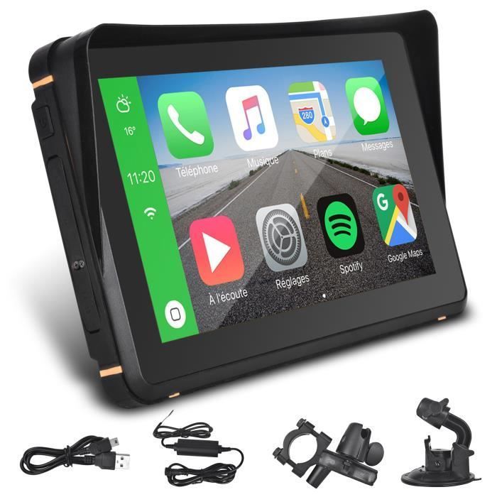 PRUMYA Navegador GPS para coche y moto con pantalla táctil de 7 pulgadas, compatible con CarPlay, resistente al agua IPX7, Apple CarPlay, Android Auto inalámbrico y batería de 1200 mAh.