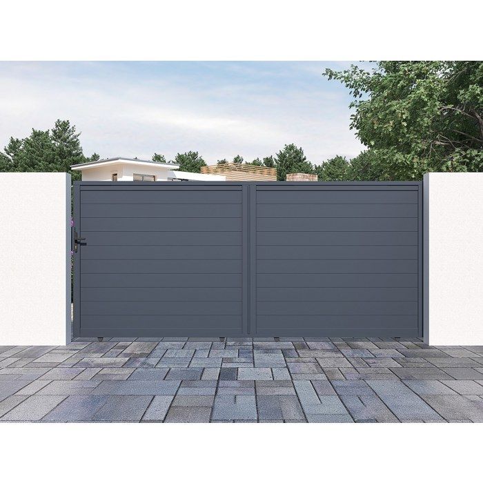 Puerta corredera de aluminio macizo, 416 cm de ancho x 180 cm de alto, color antracita - NAZARIO