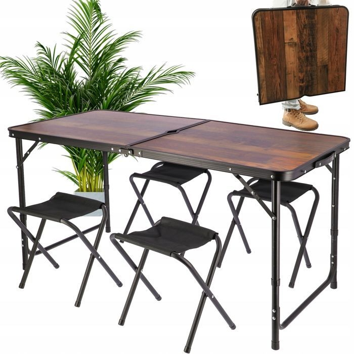 Conjunto de camping, maleta plegable de jardín para turistas, mesa + 4 sillas