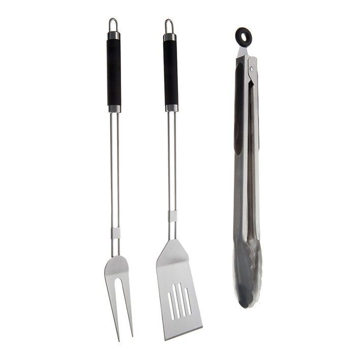 Kit de accesorios para barbacoa de 7 piezas - KITCHENCOOK - SBQ7 - Acero inoxidable - Estuche de almacenamiento - Mangos largos de 42-43 cm