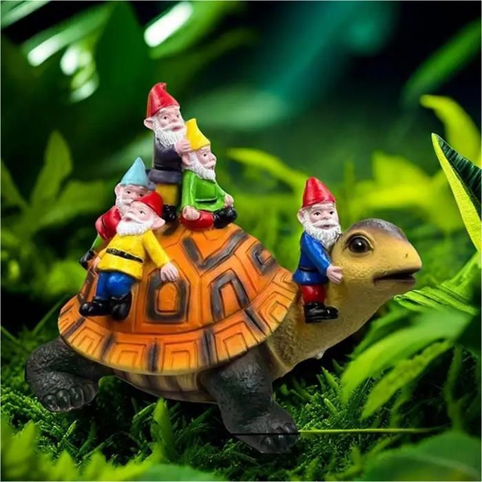 Tortue de Jardin en Résine Artisanale, Figurine de Tortue, Statue de Tortue, Décoration Extérieure, Nain Assis sur une Tortue
