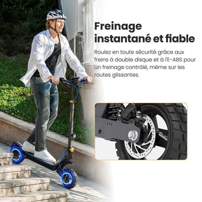 Patinete elétrico Ausom L1 - Motor de 1100 W (pico) - Bateria de 15,6 Ah - Pneus sem câmara de 10