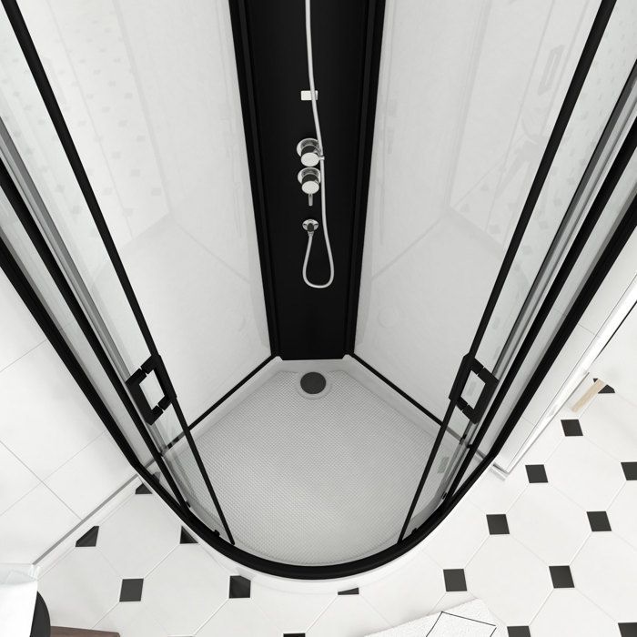 Mampara de ducha semicircular LIFT UP BLACK de 85x85x235cm