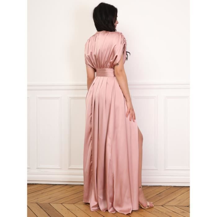 Vestido cruzado de satén con fruncido