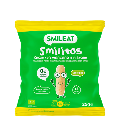 „Smileat Smilitos“ ekologiškas obuolių ir bananų užkandis 8M natūralus ir ekologiškas užkandis 25g 25g