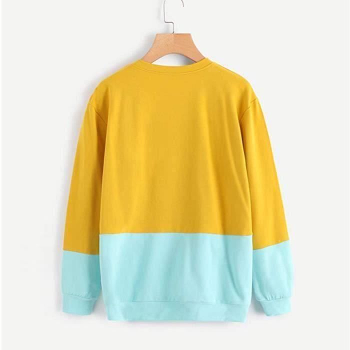 Sweat Femmes - FUNMOON - Imprimé Chat - Manches Longues - Capuche - Jaune