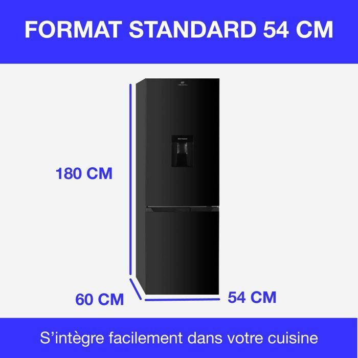 251L Bottom Freezer Refrigerator - CONTINENTAL EDISON - Total No Frost - Black - Energy Class D - W 54 cm x H 180 cm