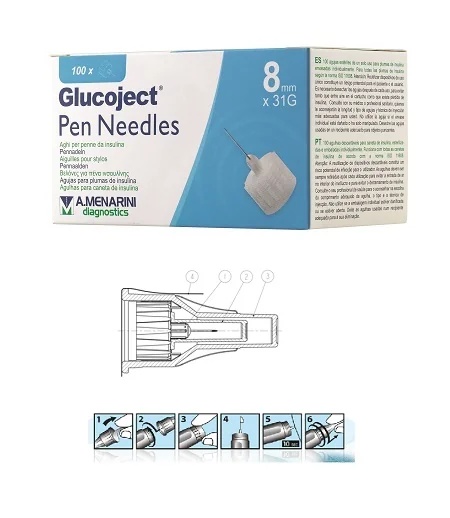 MENARINI Glucoject pennaalden 31G 8mm, insulinepennaalden, 100 stuks