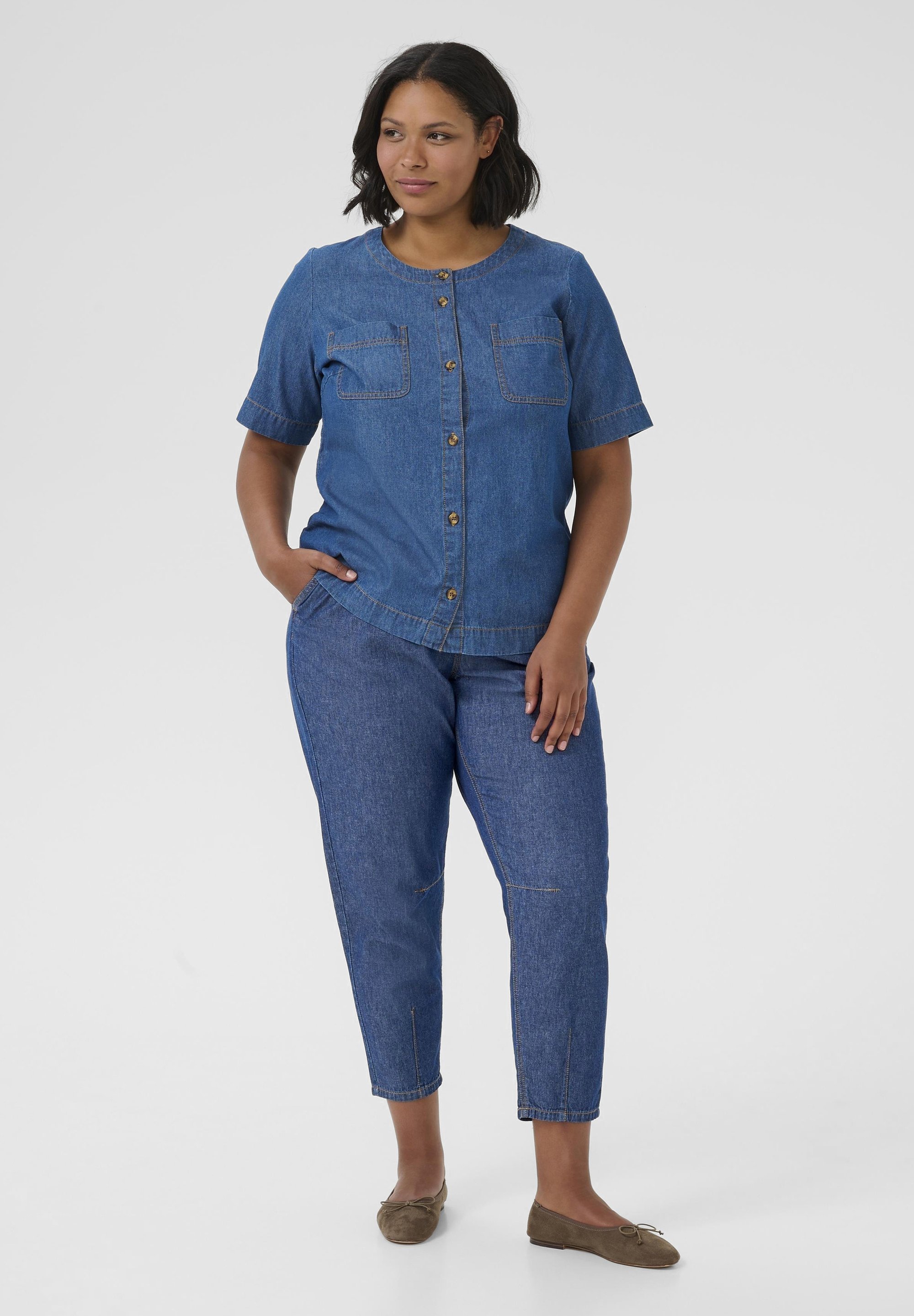 Kaffe Curve LOUISA - Jeans met taps toelopende pasvorm - donkerblauw chambray