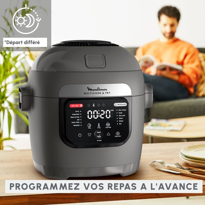 Moulinex Multicook & Fry, multicooker con friggitrice ad aria integrata, 12 programmi, cottura a 2 livelli, capacità 6 litri, MZ730BF0