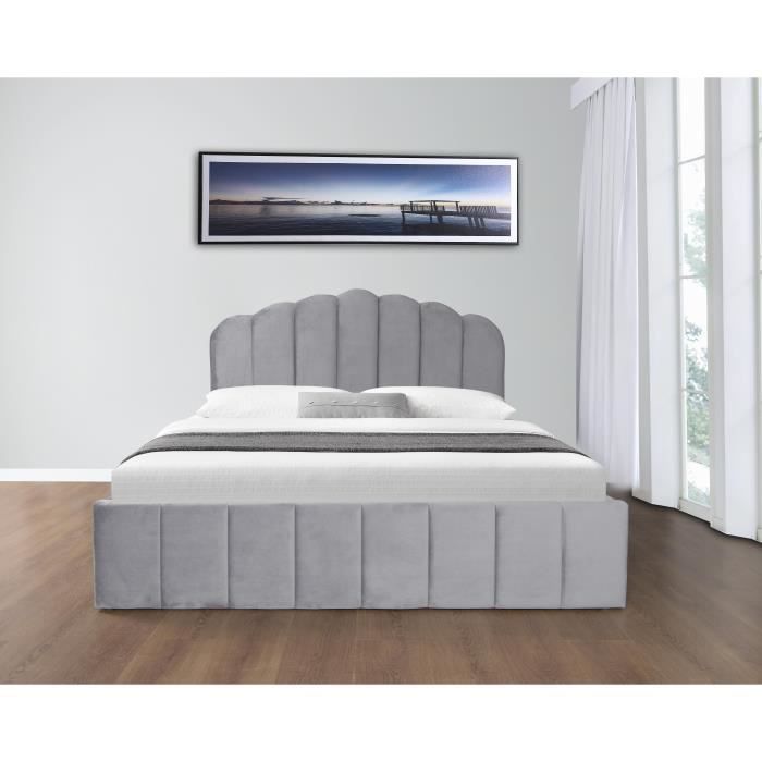 KELLY Design Bett mit Stauraum in grauem Samt, 160 x 200 cm